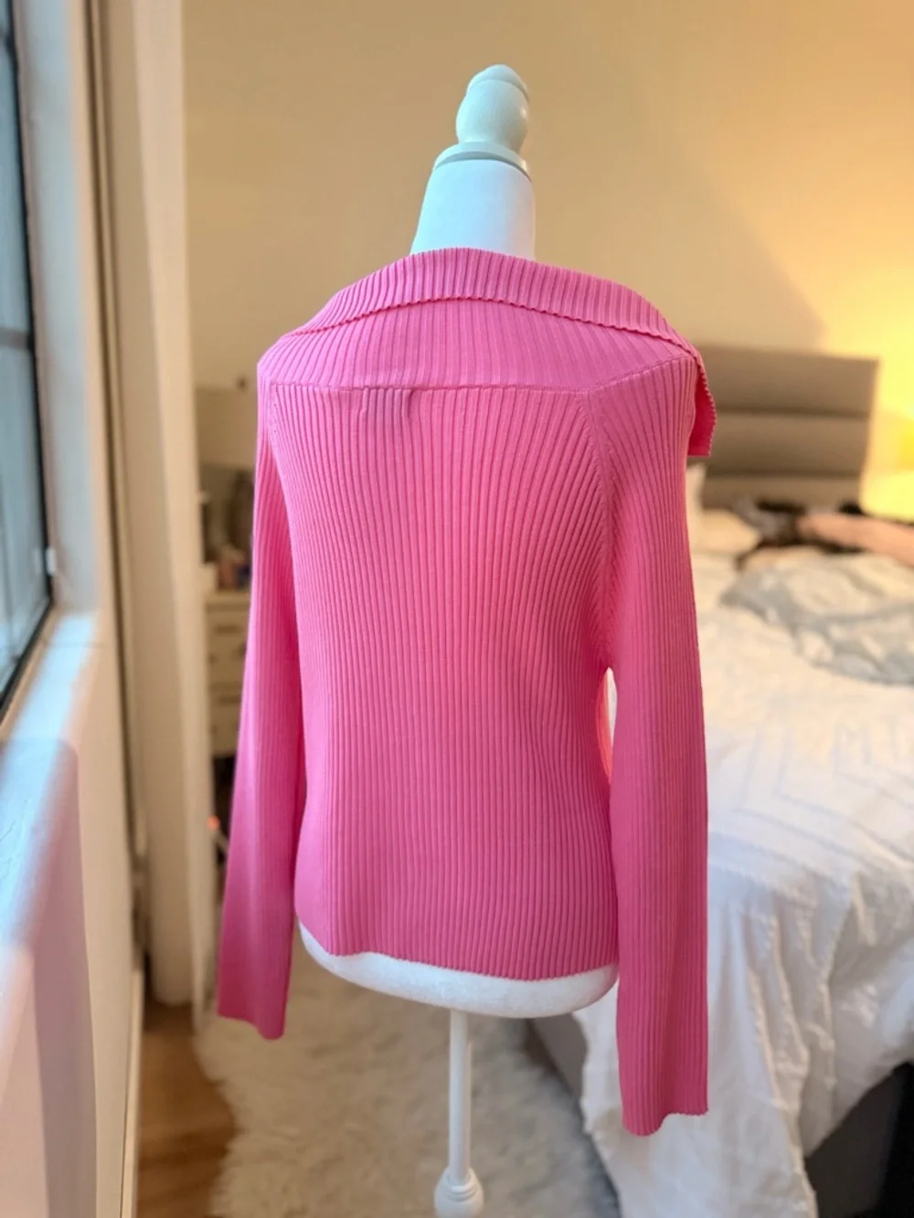 Pink Ribbed Zip-Up Sweater Jacket - Picture 2 of 2
